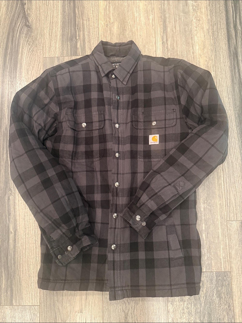 Carhartt Black and Gray Plaid Flannel Work Shirt Jacket